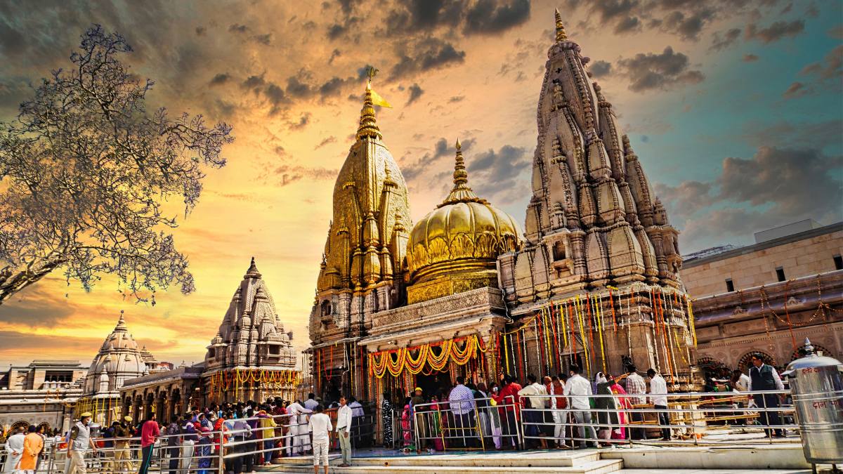 The golden spires of the Shri Kashi Vishwanath Temple in Varanasi, the spiritual heartbeat of Sanatan Dharma.